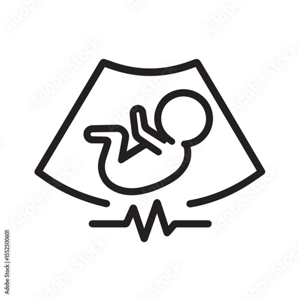 Obraz Minimalist Ultrasound Icon of Fetus with Heartbeat Line – Medical and Pregnancy Concept