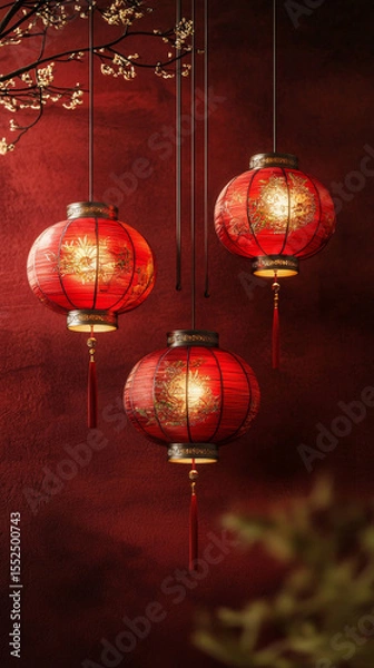 Obraz Festive festive traditional red lantern background