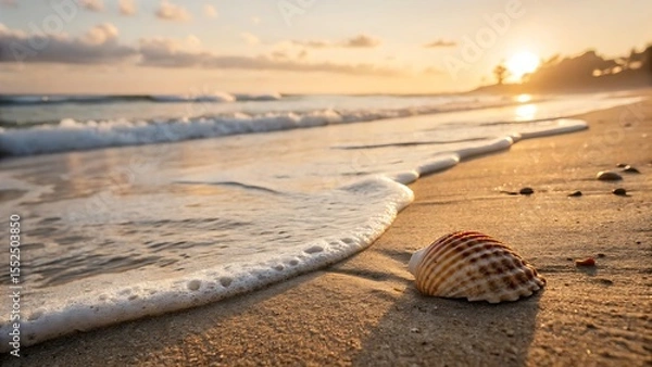 Fototapeta Seashell Sunset Coastal Serenity at Golden Hour
