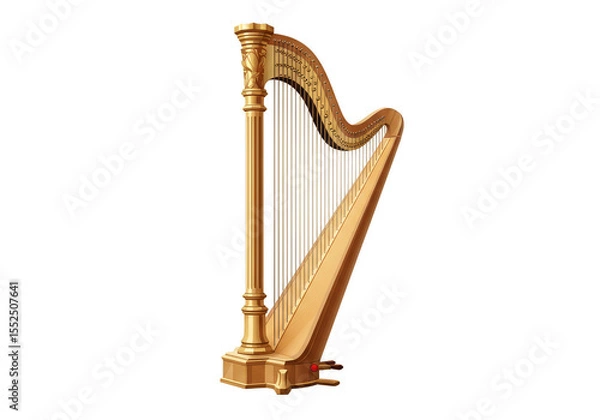 Fototapeta Illustration of Golden Harp a Stringed Musical Instrument with Transaprent BG