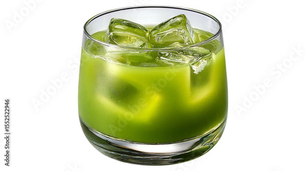 Fototapeta Refreshing green juice with ice cubes in a glass isolated on transparent background