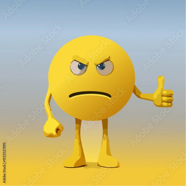 Fototapeta A Yellow Emoticon: Frown Face with one Thumb Down and the other up 38