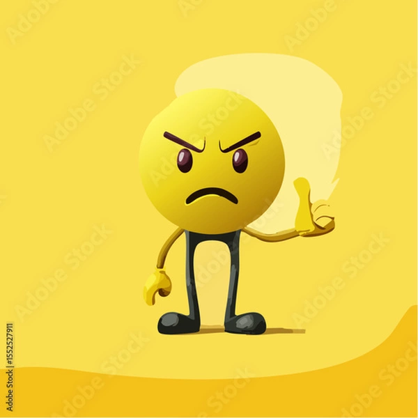 Fototapeta A Yellow Emoticon: Frown Face with one Thumb Down and the other up 33