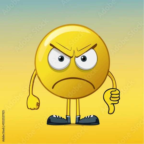 Fototapeta A Yellow Emoticon: Frown Face with Thumbs Down 30