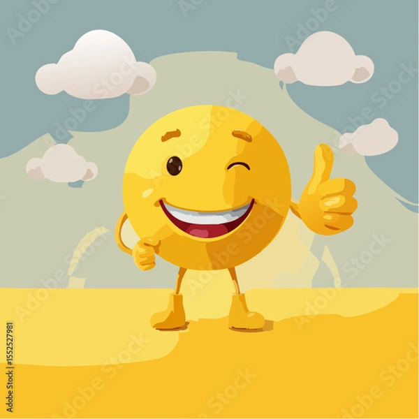 Fototapeta A Yellow Emoticon: A Happy Face with Thumbs Up 21