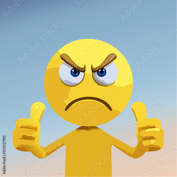 Fototapeta A Yellow Emoticon: An Angry Face with Thumbs Up 20