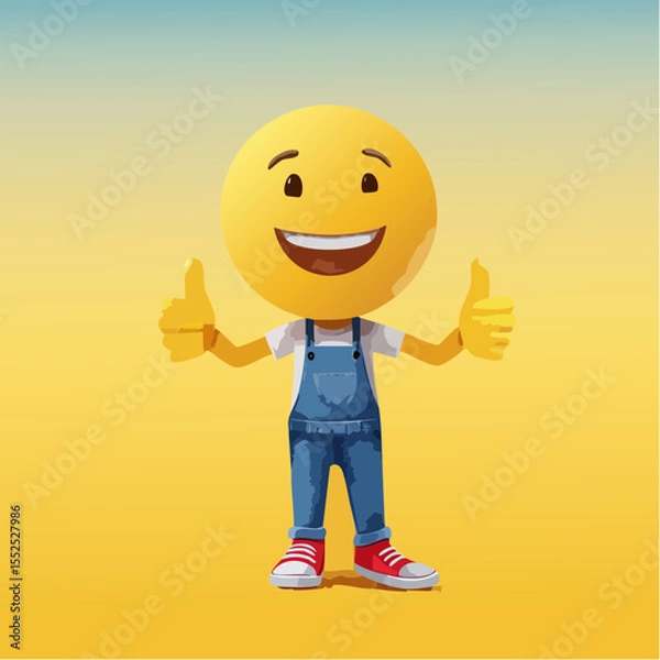 Fototapeta A Yellow Emoticon: A Happy Face with Thumbs Up 19