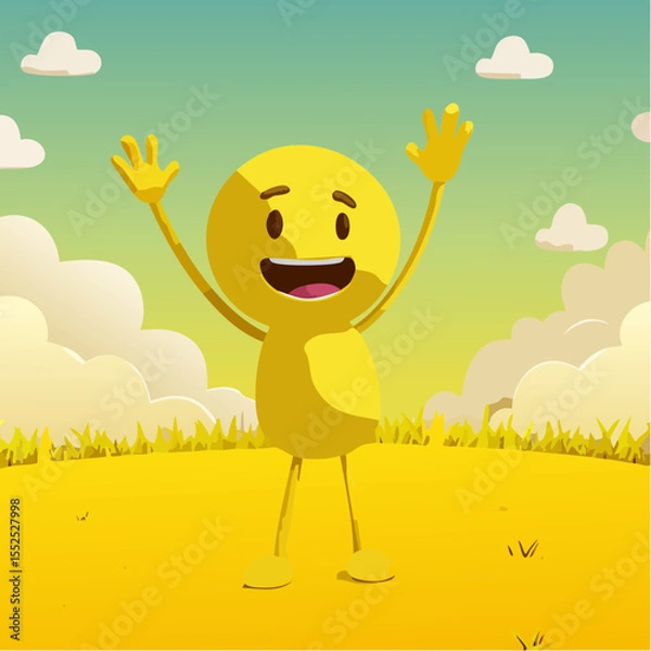 Fototapeta A Yellow Emoticon: A Happy Face with Arms in the Air 18