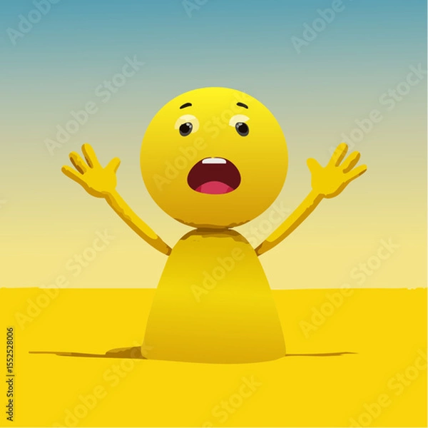 Fototapeta A Yellow Emoticon: A Surprised Face with Arms in the Air 16