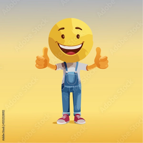 Fototapeta A Yellow Emoticon: A Happy Face with Thumbs Up 14