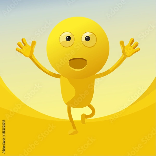 Fototapeta A Yellow Emoticon: A Surprised Face with Arms in the Air 13