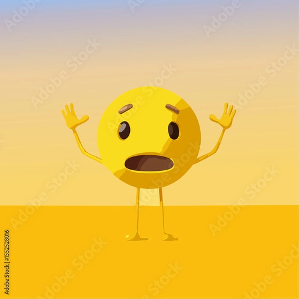 Fototapeta A Yellow Emoticon: A Surprised Face with Arms in the Air 12