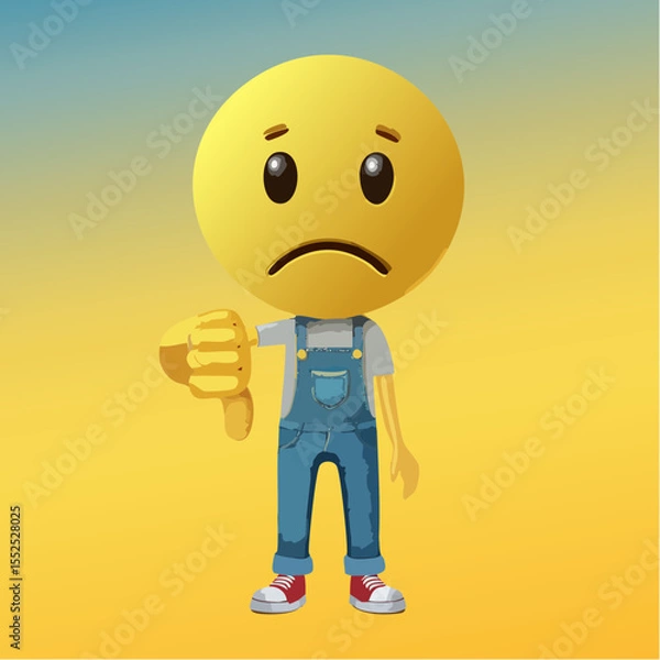 Fototapeta A Yellow Emoticon: Frown Face with Thumbs Down 11
