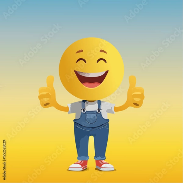 Fototapeta A Yellow Emoticon: A Happy Face with Thumbs Up 10