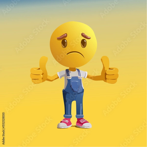 Fototapeta A Yellow Emoticon: A Sad Face with Thumbs Up 9