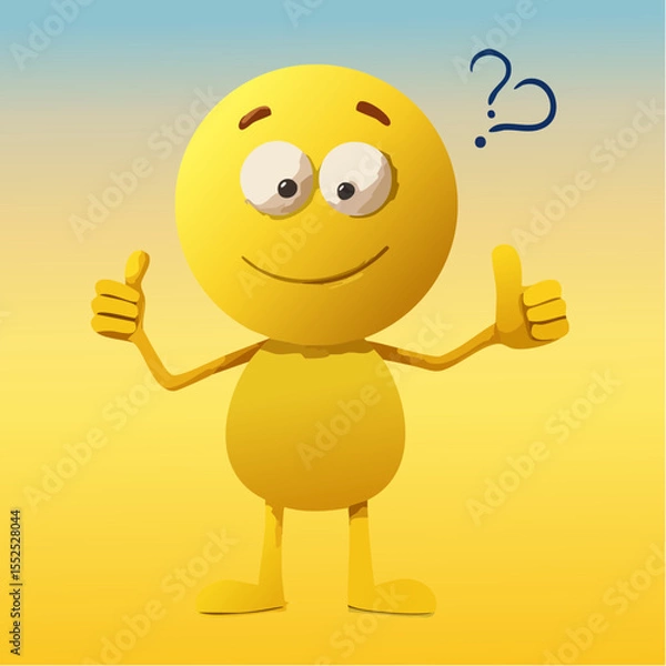Fototapeta A Yellow Emoticon: A Confused Face with Thumbs Up 6
