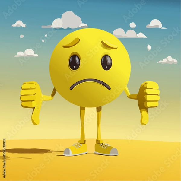 Fototapeta A Yellow Emoticon: Frown Face with Thumbs Down 5