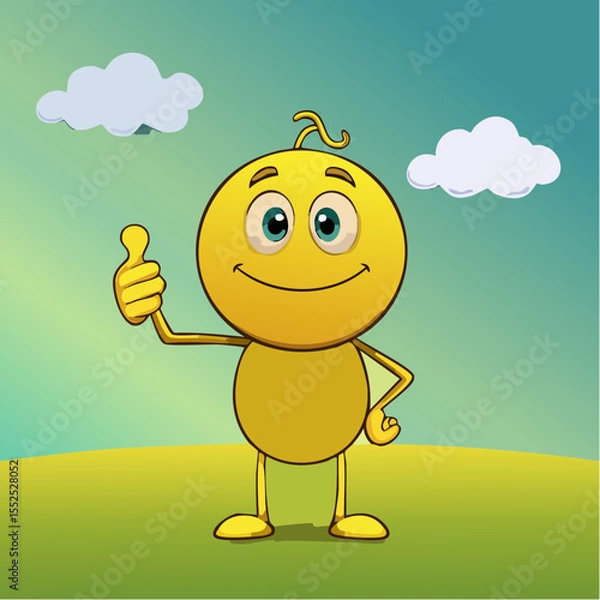 Fototapeta A Yellow Emoticon: A Happy Face with Thumbs Up 4