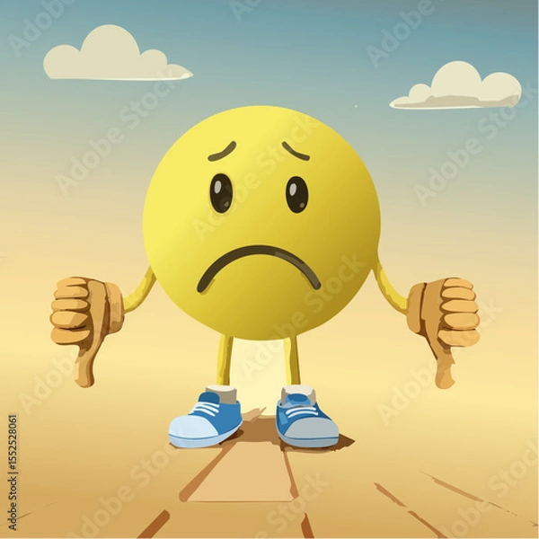 Fototapeta A Yellow Emoticon: Frown Face with Thumbs Down 3