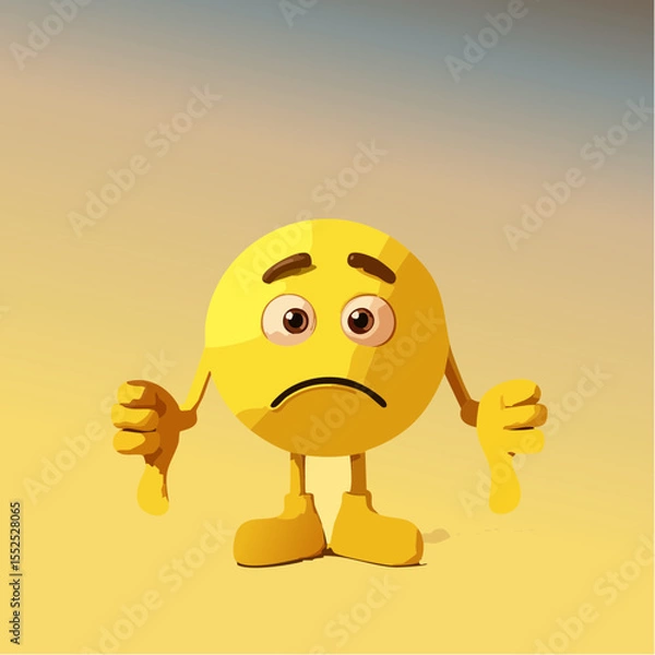 Fototapeta A Yellow Emoticon: Frown Face with Thumbs Down 1