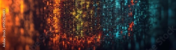 Obraz Abstract digital code pattern with orange and blue light gradients, symbolizing data flow and advanced technology.