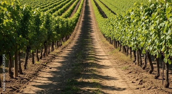 Fototapeta Vineyard Rows in Sunlight By Generated AI