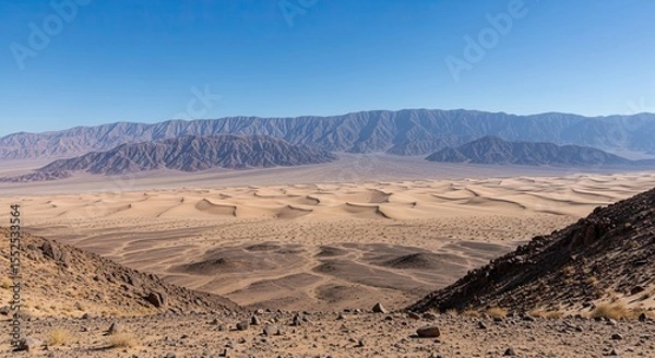 Fototapeta Desert Dunes and Mountain Landscape By Generated AI