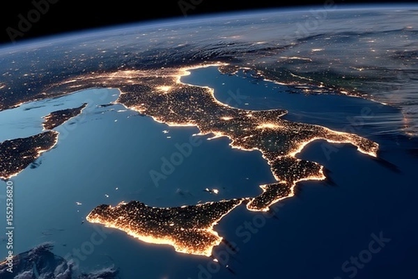 Obraz Illuminated Italian Peninsula at Night