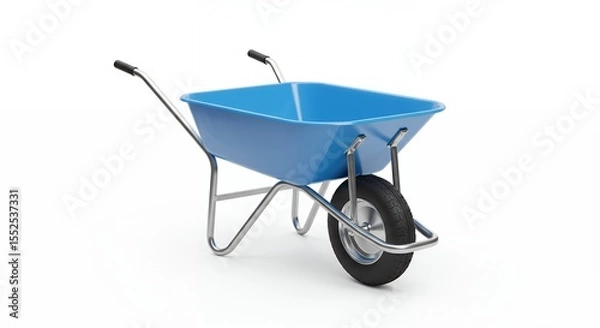 Obraz Blue wheelbarrow isolated on white background