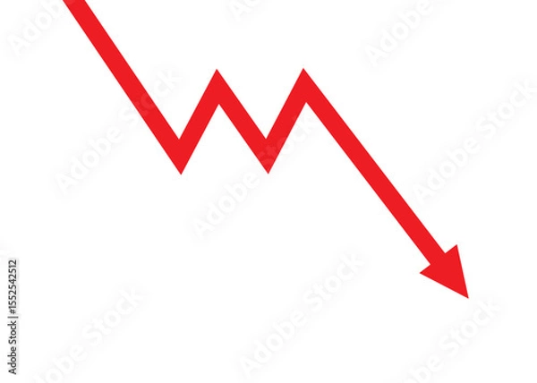 Fototapeta red arrow business graph make perfect double top formation before falling down represent extreme loss and economic recession