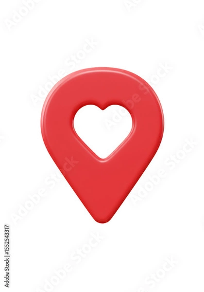 Fototapeta Red Heart Shape Map Pin Icon Symbol for Location on Transparent Background