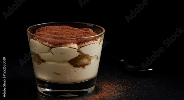 Fototapeta Indulge in the rich layers of this decadent tiramisu, perfectly presented in a glass.