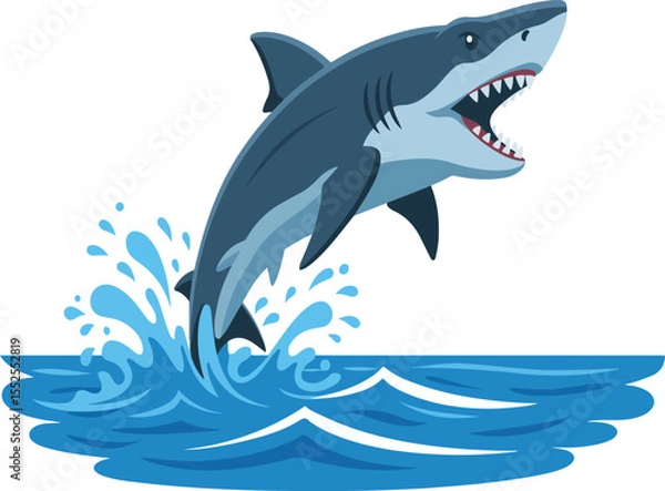 Fototapeta Great White Shark Leaping from Ocean Splash - Flat Design Vector