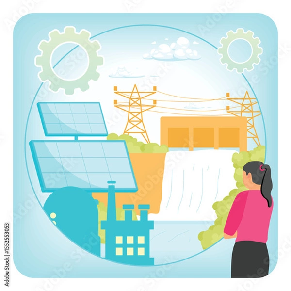 Fototapeta Alternative Energy Sources Including Solar and Hydropower.