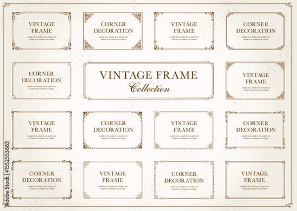 Obraz vintage frame set 7_sepia／セピアカラーのビンテージフレームとコーナーデコレーション,あしらい飾りのセット7