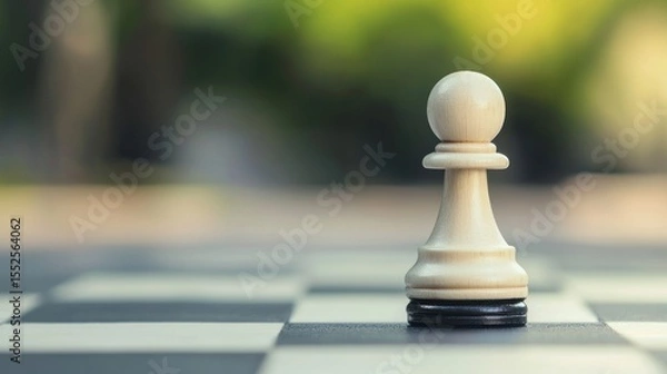 Fototapeta A white and black chess board with a single white pawn on the board.