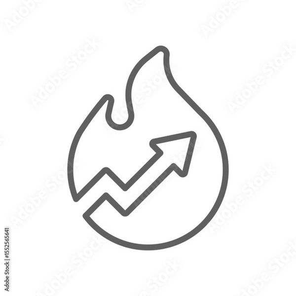 Fototapeta Trending Now Editable Stroke Icon. Outline Fire and Up Arrow Icon Representing Viral Trend, Hot Growth, and Popular Data in Thin Line Style for Business, Marketing, and Digital Media