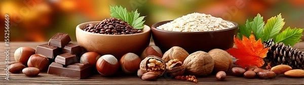 Fototapeta Assorted Nuts, Seeds, and Chocolate