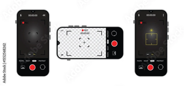 Fototapeta Smartphone Camera Interface Vector – Viewfinder, Grid, Focus & Record Buttons for Photo & Video | Mobile App UI Screen Icons.