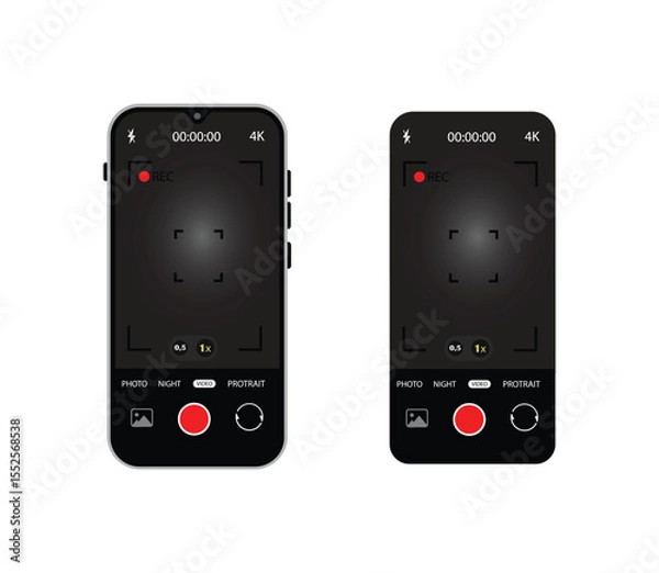 Fototapeta Photo camera in phone screen interface. Photography and video smartphone frame. Screen vector mockup. Vector illustration.