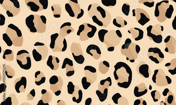 Fototapeta Leopard print pattern, seamless repeating pattern, simple vector art style, light beige and black color palette, high resolution.