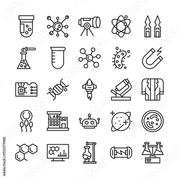 Obraz Science and laboratory technology icon set in line style representing innovation and research