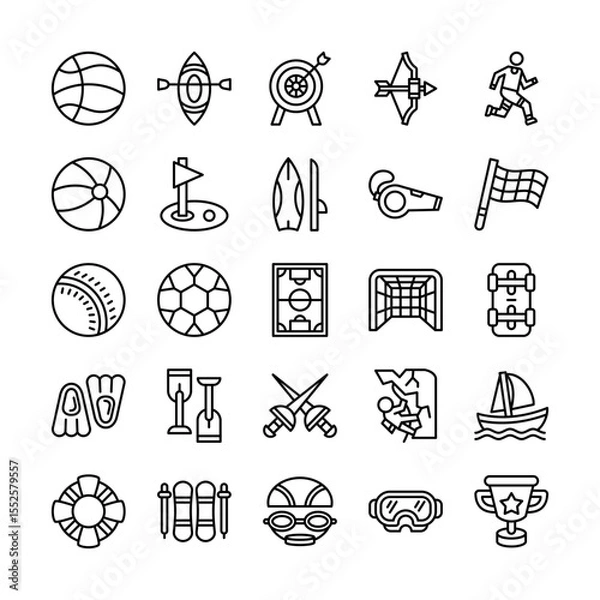 Obraz Sport and recreation icon set in line style representing various activities and equipment sports