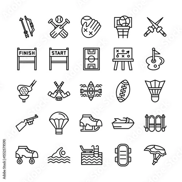 Obraz Sport and recreation icon set in line style representing various activities and sports concepts