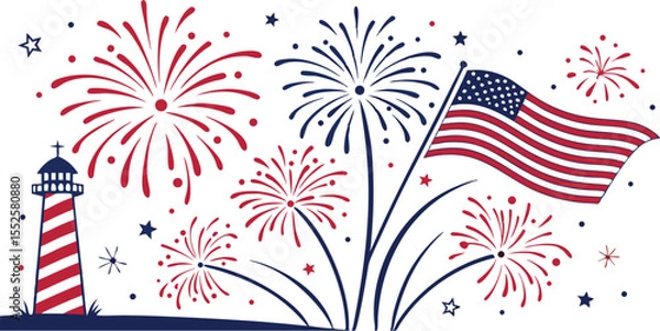 Fototapeta Fireworks Celebration in Red, White, and Blue,Red, White, and Blue Fireworks Celebration,Patriotic Fireworks Display in Red,White, and Blue,4th of July border, USA banner, fireworks pattern background