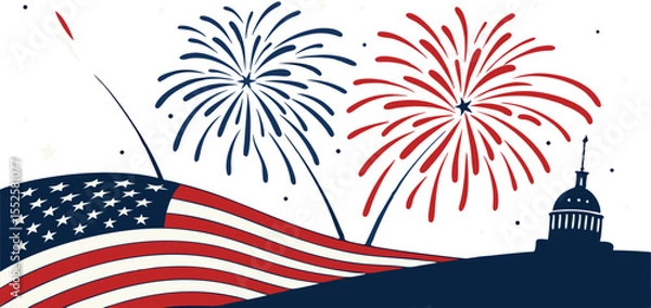 Fototapeta Fireworks Celebration in Red, White, and Blue,Red, White, and Blue Fireworks Celebration,Patriotic Fireworks Display in Red,White, and Blue,4th of July border, USA banner, fireworks pattern background