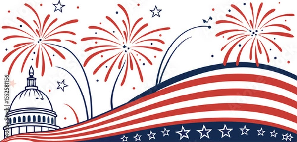 Fototapeta Fireworks Celebration in Red, White, and Blue,Red, White, and Blue Fireworks Celebration,Patriotic Fireworks Display in Red,White, and Blue,4th of July border, USA banner, fireworks pattern background
