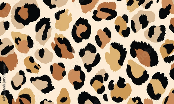 Fototapeta Leopard print pattern, seamless repeating pattern, vector illustration, flat color blocks, simple design, muted colors, cream background, black and beige palette