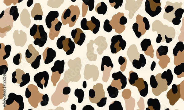 Fototapeta Leopard print pattern, seamless repeating pattern, vector illustration, flat color blocks, simple design, muted colors, cream background, black and beige palette