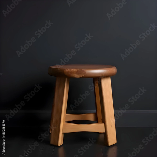 Fototapeta Rustic Solitude: Wooden Stool in Dim Light